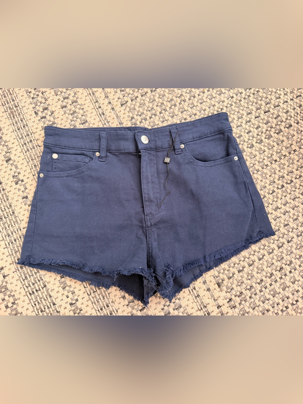 A/X Armani Exchange Navy Frayed Hem Denim Shorts
